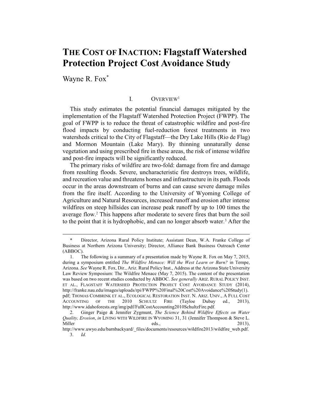 Flagstaff Watershed Protection Project Cost Avoidance Study Wayne R