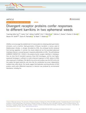 Divergent Receptor Proteins Confer Responses to Different Karrikins in Two Ephemeral Weeds