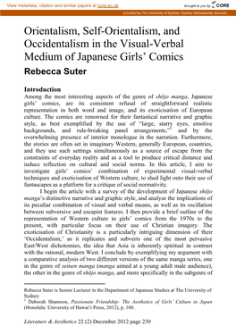 Orientalism, Self-Orientalism, and Occidentalism in the Visual-Verbal Medium of Japanese Girls' Comics