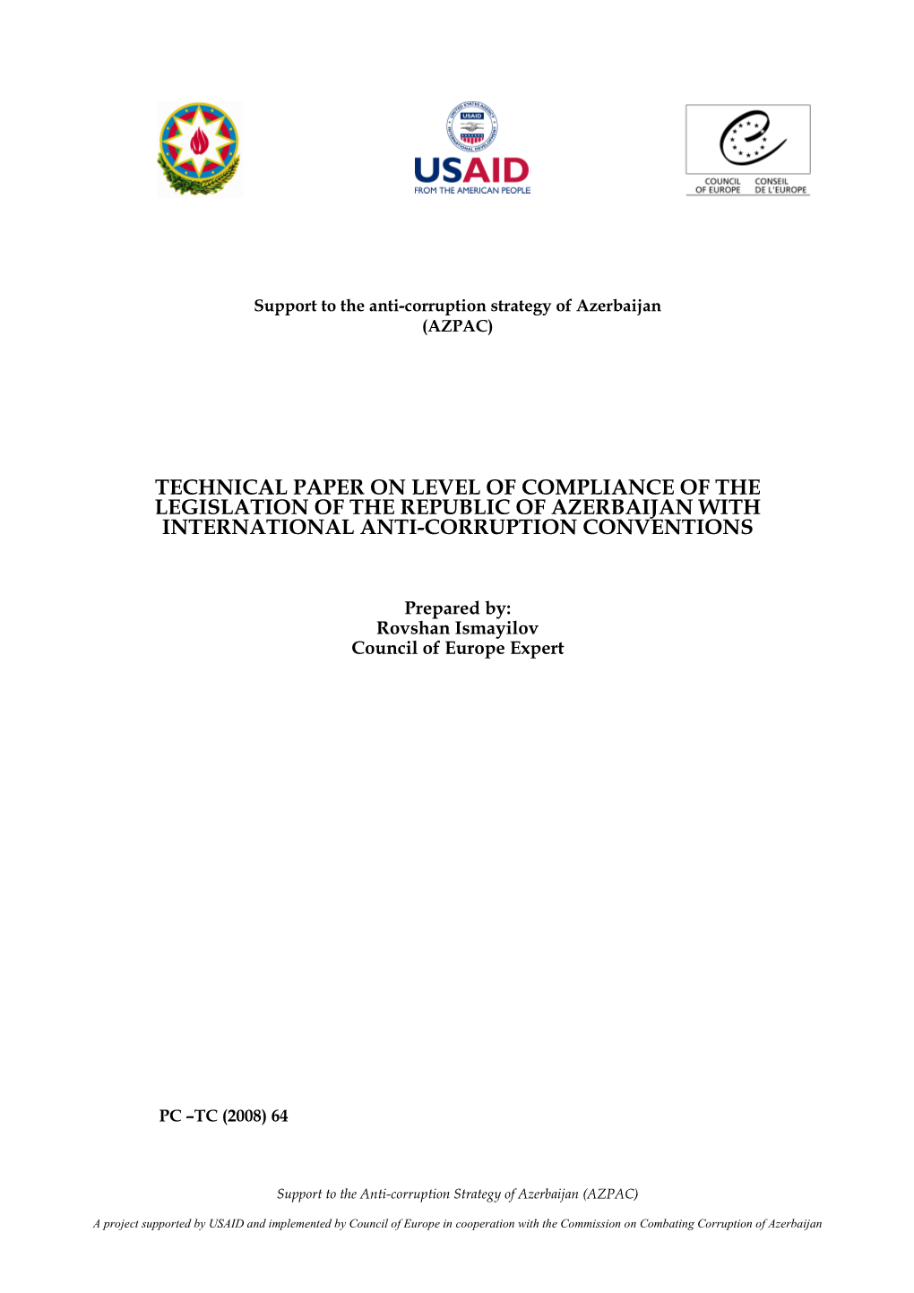 Level of Compliance of the Legislation of the Republic of Azerbaijan with International Anti-Corruption Conventions