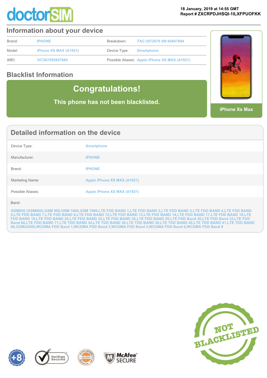 Congratulations! This Phone Has Not Been Blacklisted