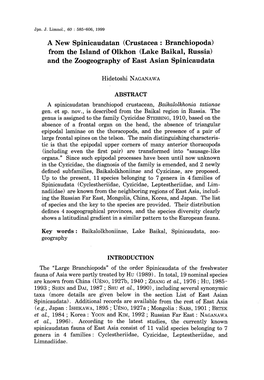 Crustacea: Branchiopoda) from the Island of Olkhon (Lake Baikal, Russia) and the Zoogeography of East Asian Spinicaudata