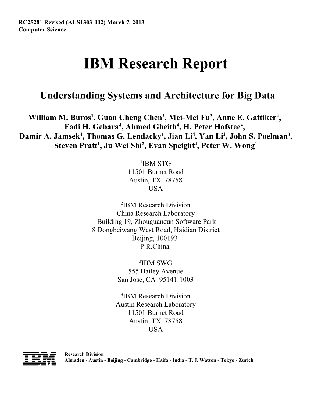 Understanding Systems and Architecture for Big Data