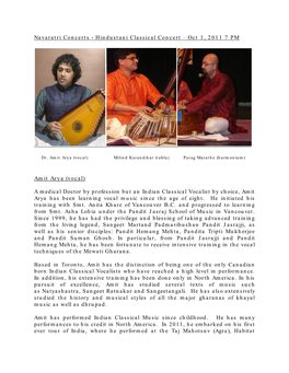 Hindustani Classical Concert – Oct 1, 2011 7 PM Amit Arya (Vocal)