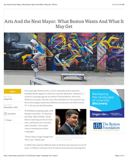Arts and the Next Mayor: What Boston Wants and What It May Get | Artery 11/3/13 4:42 PM