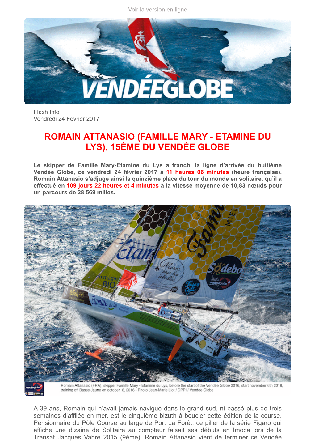 Romain Attanasio (Famille Mary - Etamine Du Lys), 15Ème Du Vendée Globe