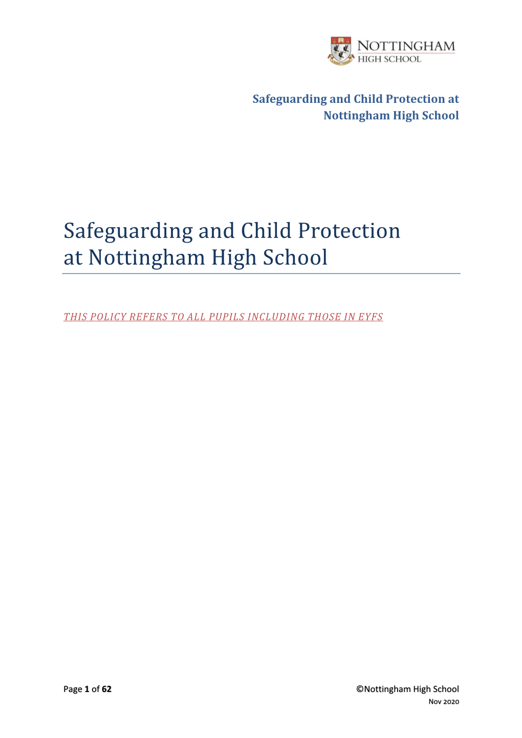 Safeguarding and Child Protection at Nottingham High School