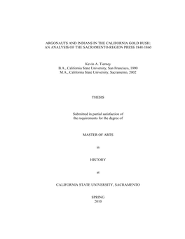 Argonauts and Indians in the California Gold Rush: an Analysis of the Sacramento-Region Press 1848-1860