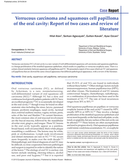 Verrucous Carcinoma and Squamous Cell Papilloma of the Oral Cavity: Report of Two Cases and Review of Literature