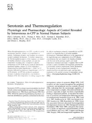 Serotonin and Thermoregulation Physiologic and Pharmacologic Aspects of Control Revealed by Intravenous M-CPP in Normal Human Subjects Paul]