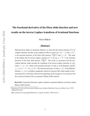 The Fractional Derivative of the Dirac Delta Function and New Results on the Inverse Laplace Transform of Irrational Functions