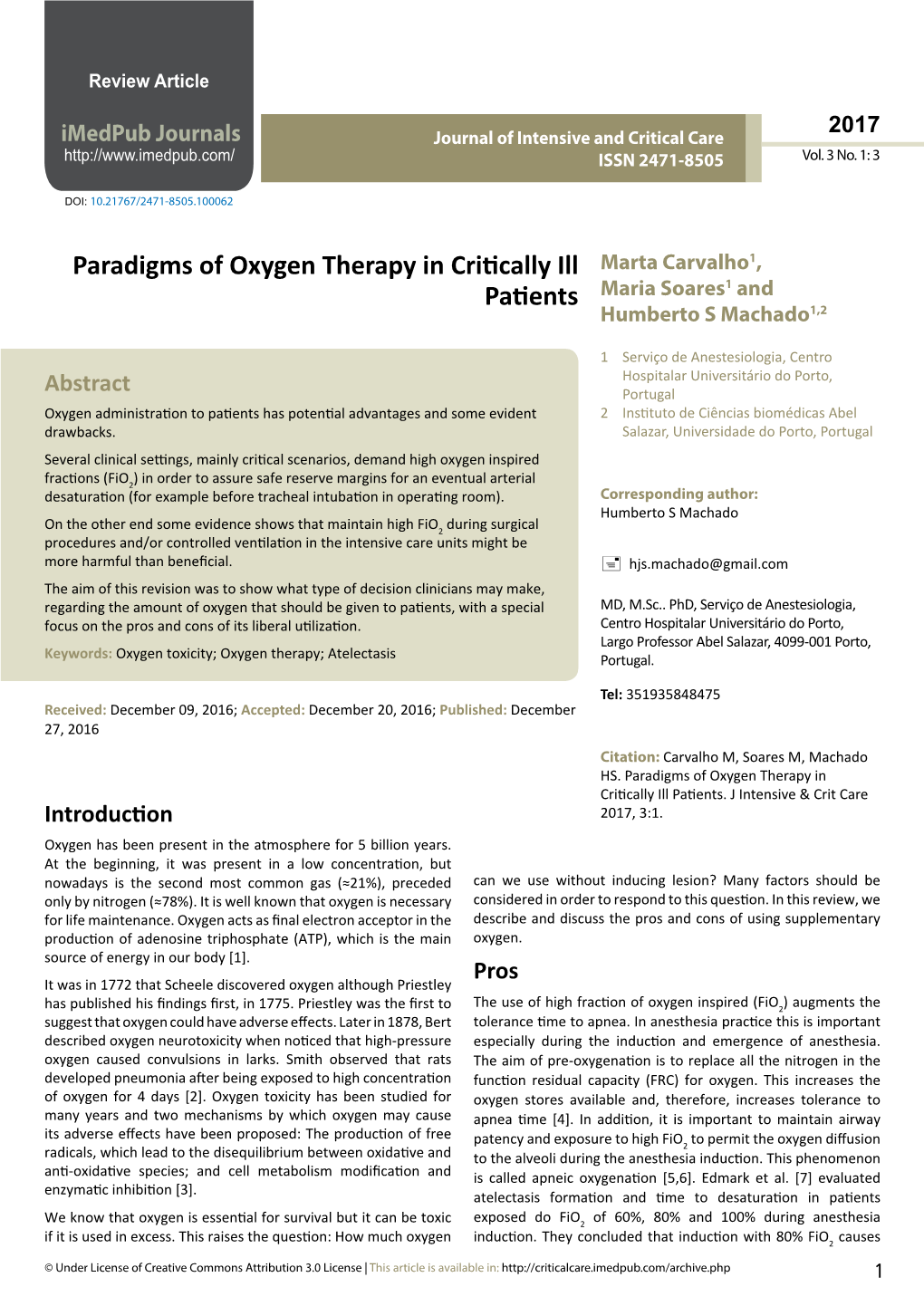 Paradigms of Oxygen Therapy in Critically Ill Patients