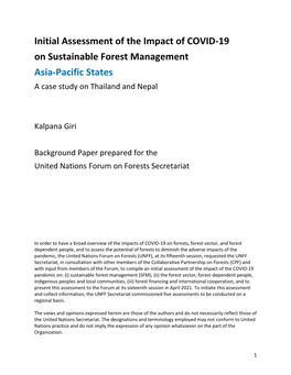 Initial Assessment of the Impact of COVID-19 on Sustainable Forest Management Asia-Pacific States a Case Study on Thailand and Nepal