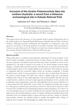 Incursion of the Bivalve Potamocorbula Faba Into Northern Australia: a Record from a Holocene Archaeological Site in Kakadu National Park