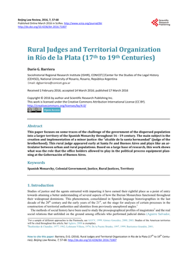 Rural Judges and Territorial Organization in Río De La Plata (17Th to 19Th Centuries)