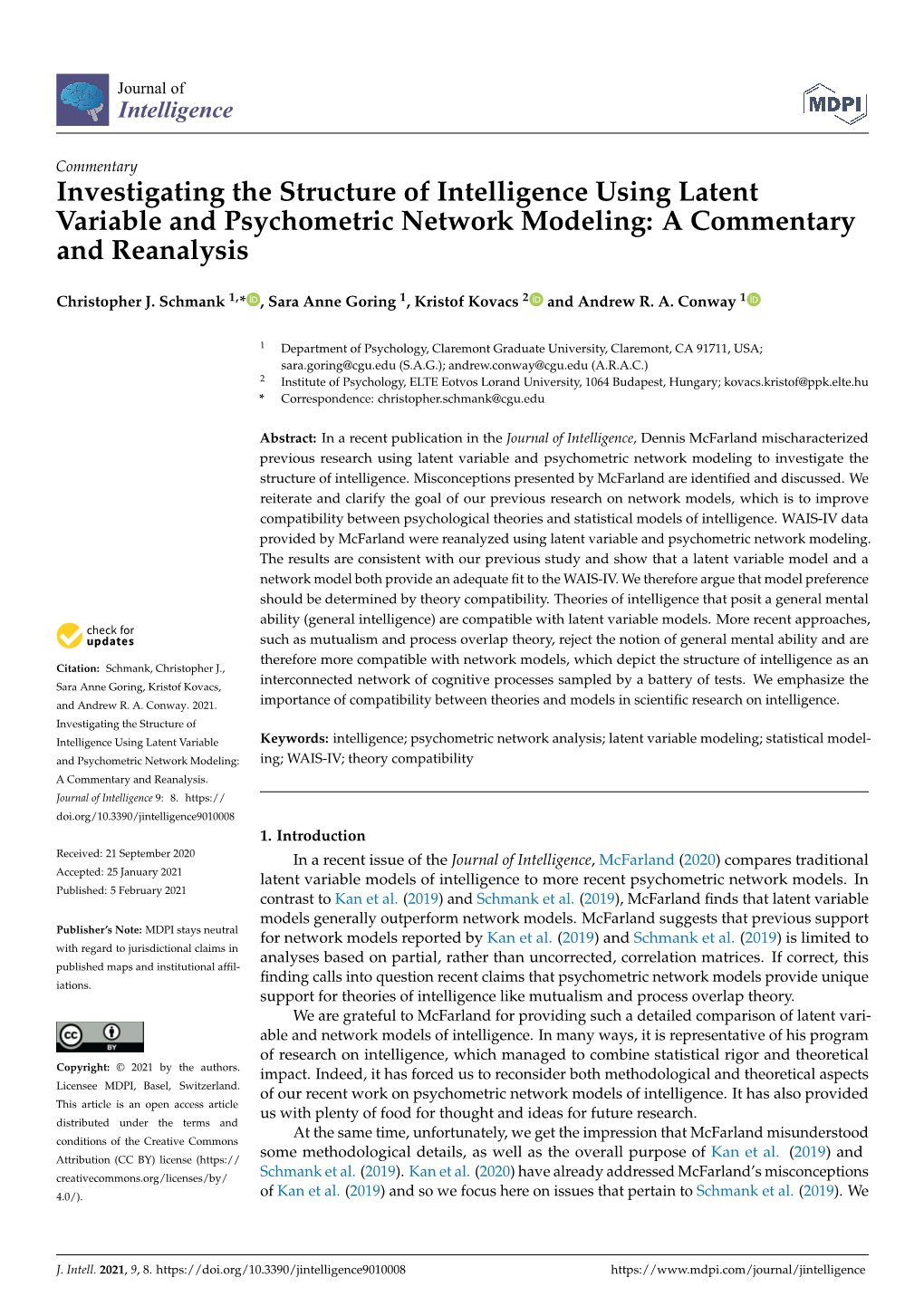 Investigating the Structure of Intelligence Using Latent Variable and Psychometric Network Modeling: a Commentary and Reanalysis