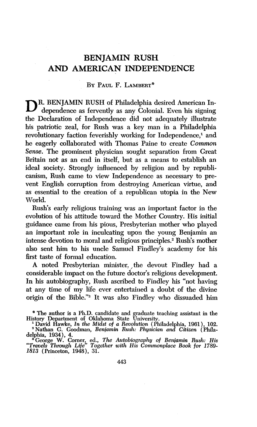 Benjamin Rush and American Independence