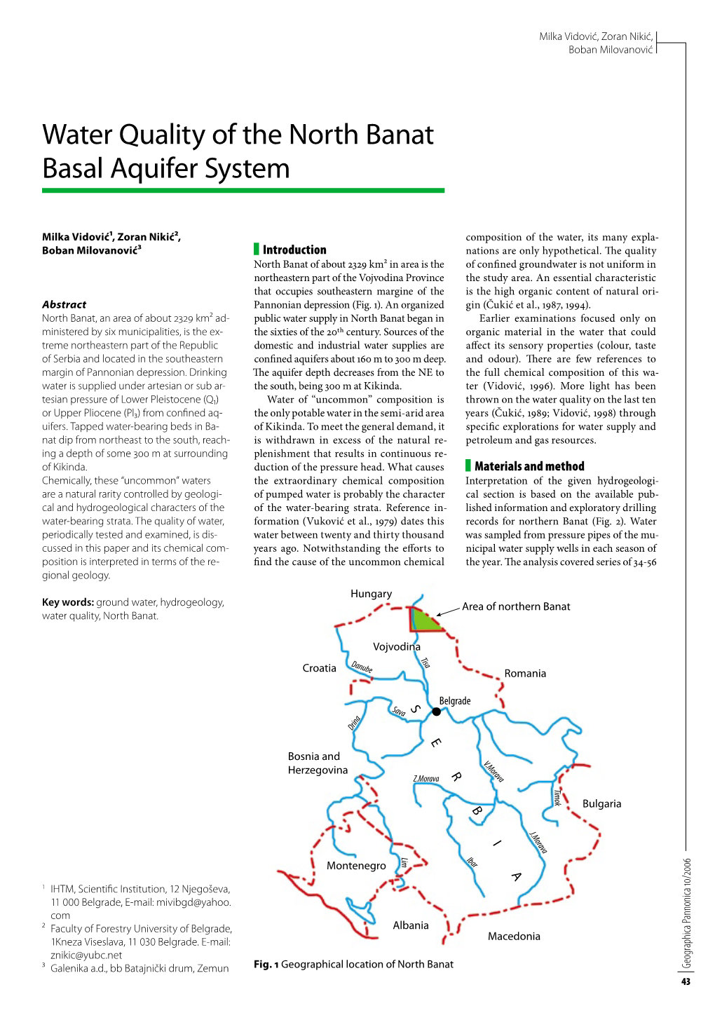Water Quality of the North Banat Basal Aquifer System