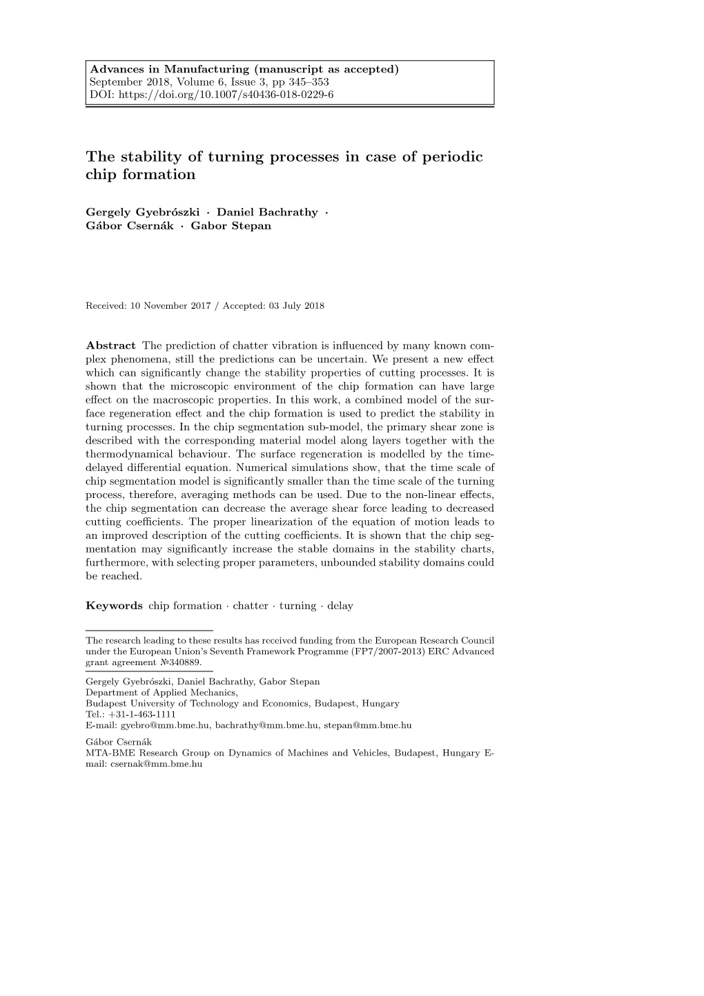 The Stability of Turning Processes in Case of Periodic Chip Formation