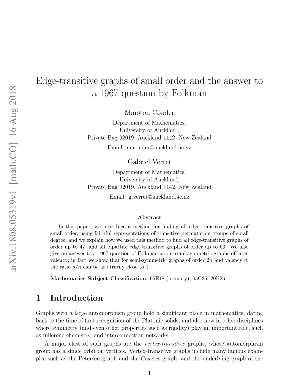 Edge-Transitive Graphs of Small Order and the Answer to a 1967 Question