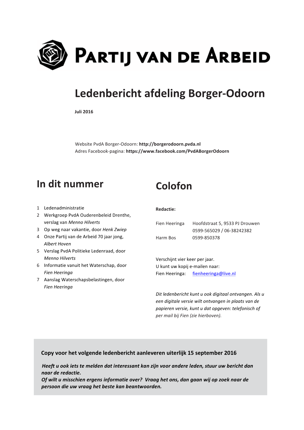 Ledenbericht Juli 2016