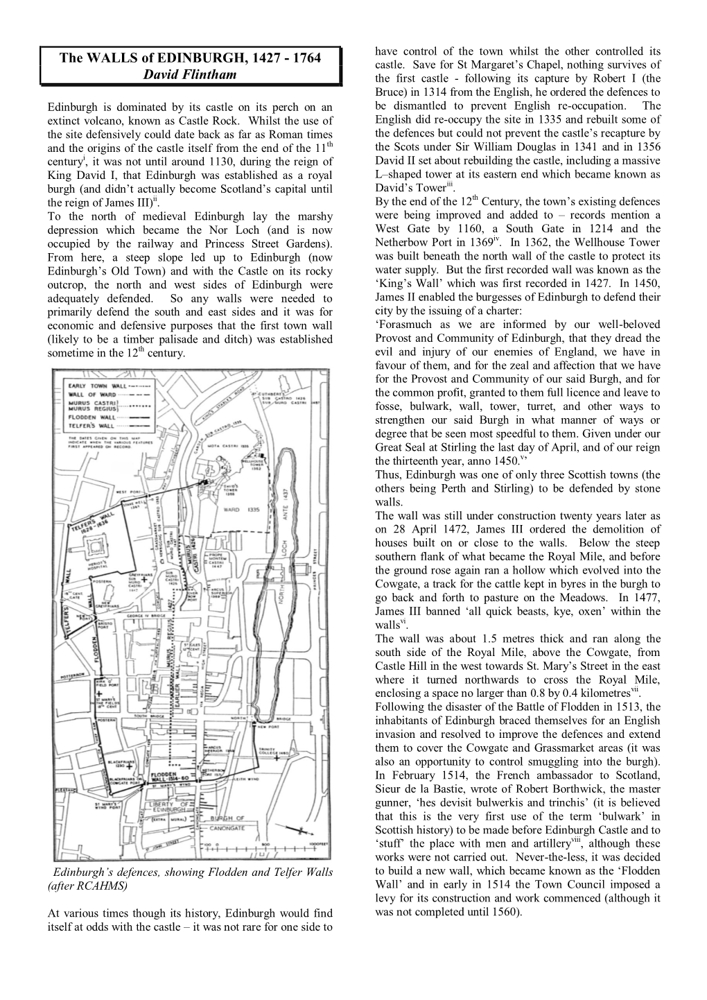 The WALLS of EDINBURGH, 1427 - 1764 Castle