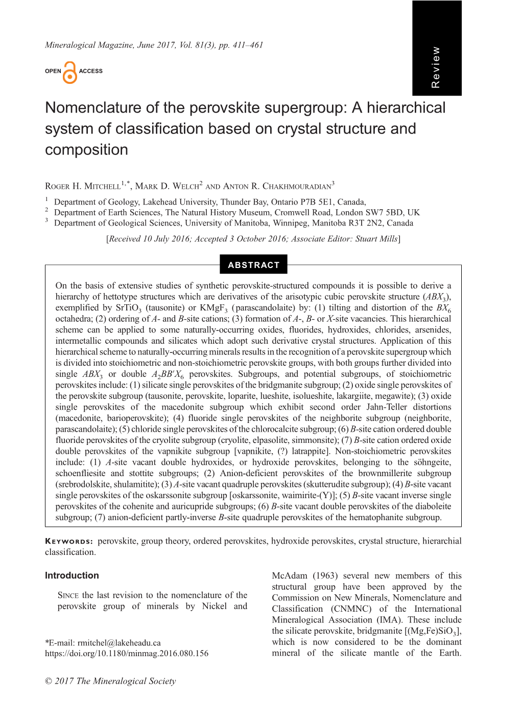 Nomenclature of the Perovskite Supergroup: a Hierarchical System of Classification Based on Crystal Structure and Composition