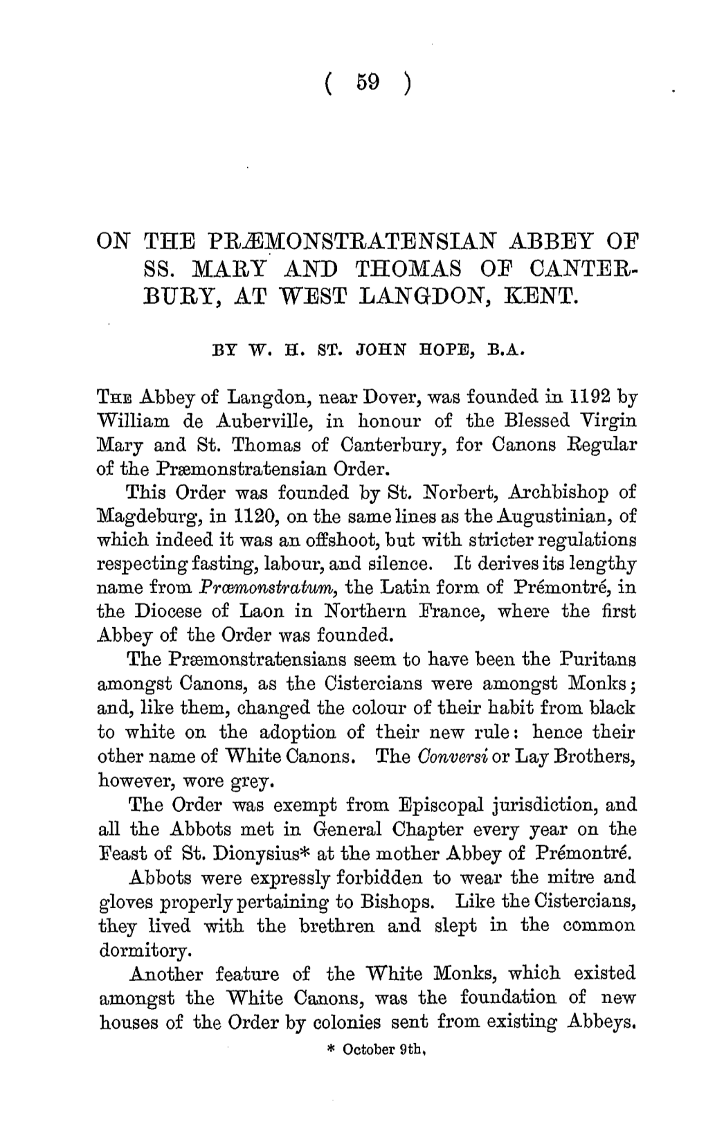 On the Premonstratensian Abbey of St Mary and St Thomas of Canterbury