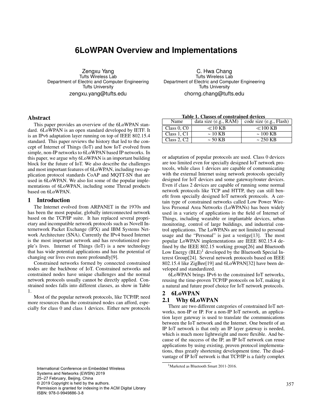 6Lowpan Overview and Implementations