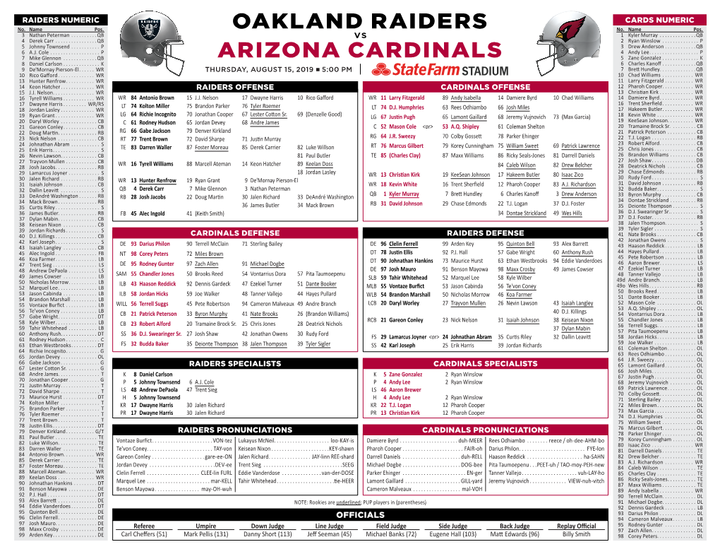 Oakland Raiders Arizona Cardinals