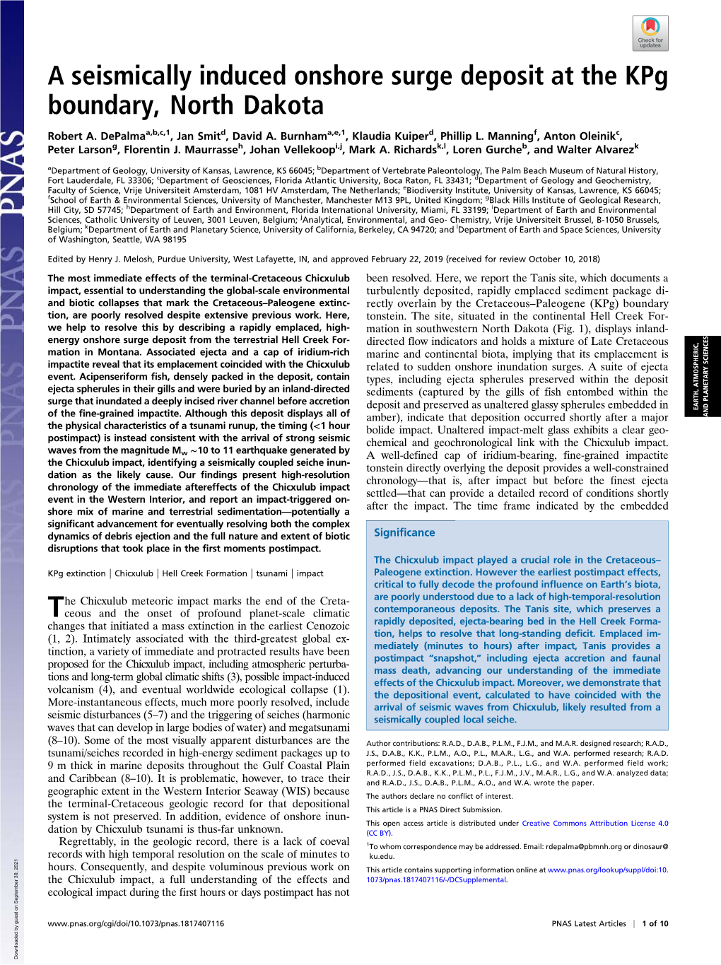 A Seismically Induced Onshore Surge Deposit at the Kpg Boundary, North Dakota