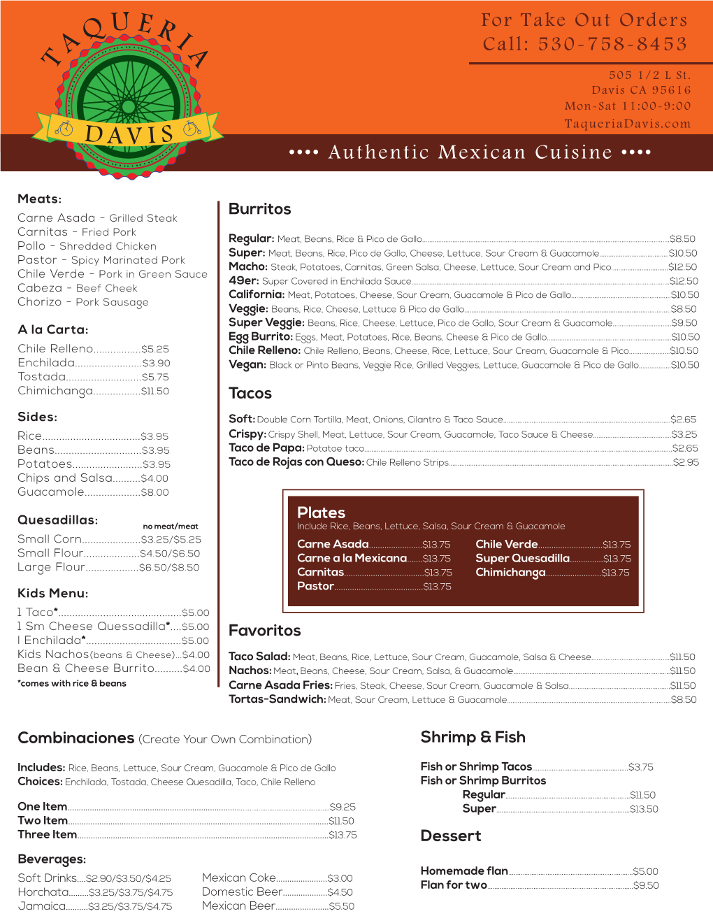 Taqueria Davis Menu