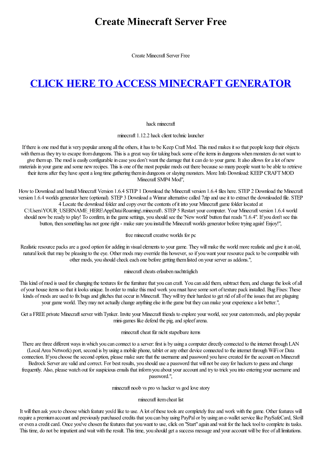 Create Minecraft Server Free