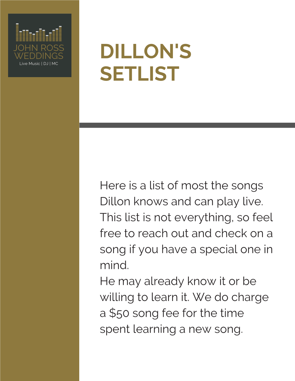 Dillon Setlist