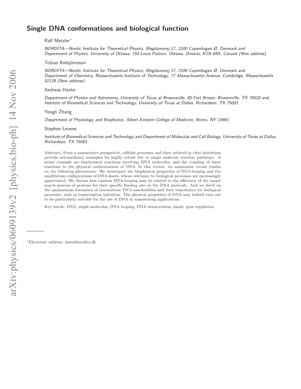 Single DNA Conformations and Biological Function