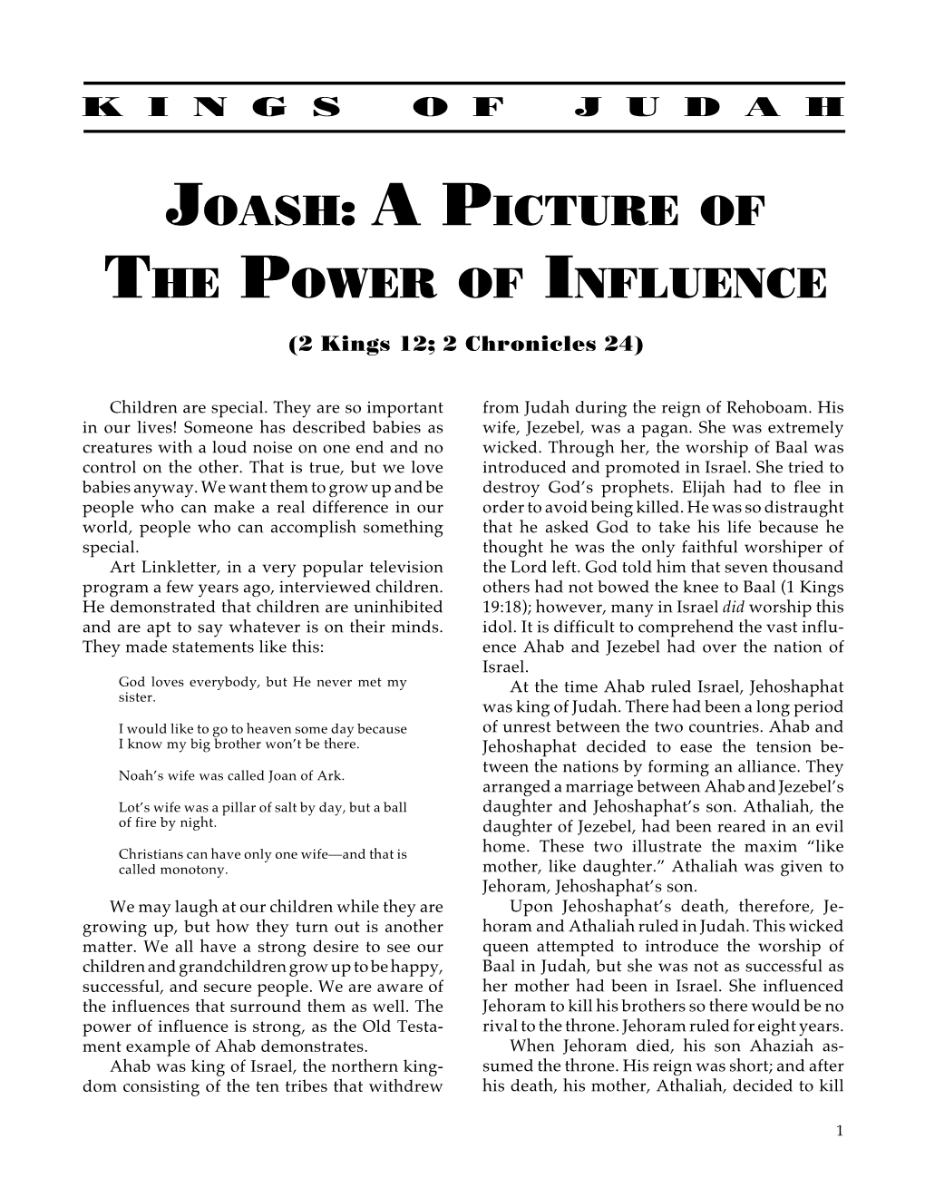 Joash: a Picture of the Power of Influence