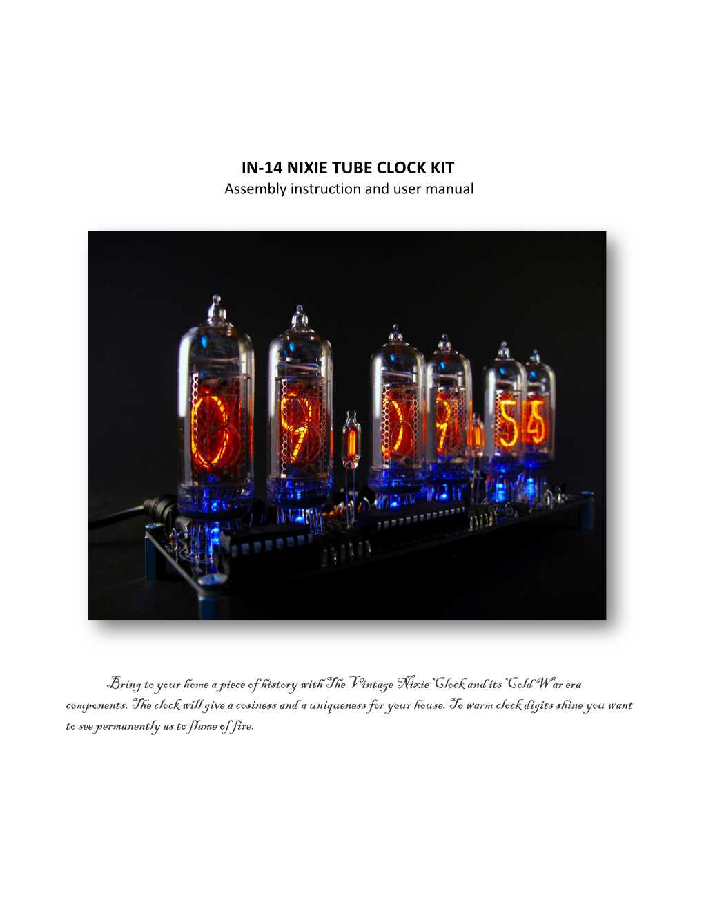 IN-14 NIXIE TUBE CLOCK KIT Assembly Instruction and User Manual