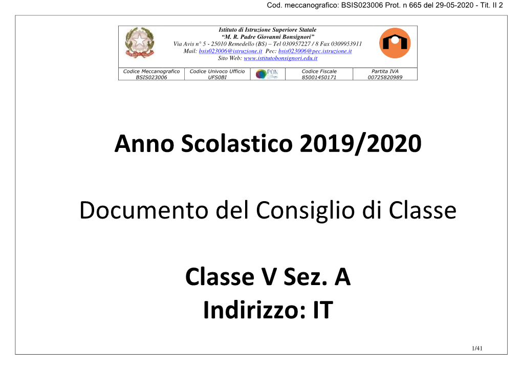 Anno Scolastico 2019/2020 Documento Del