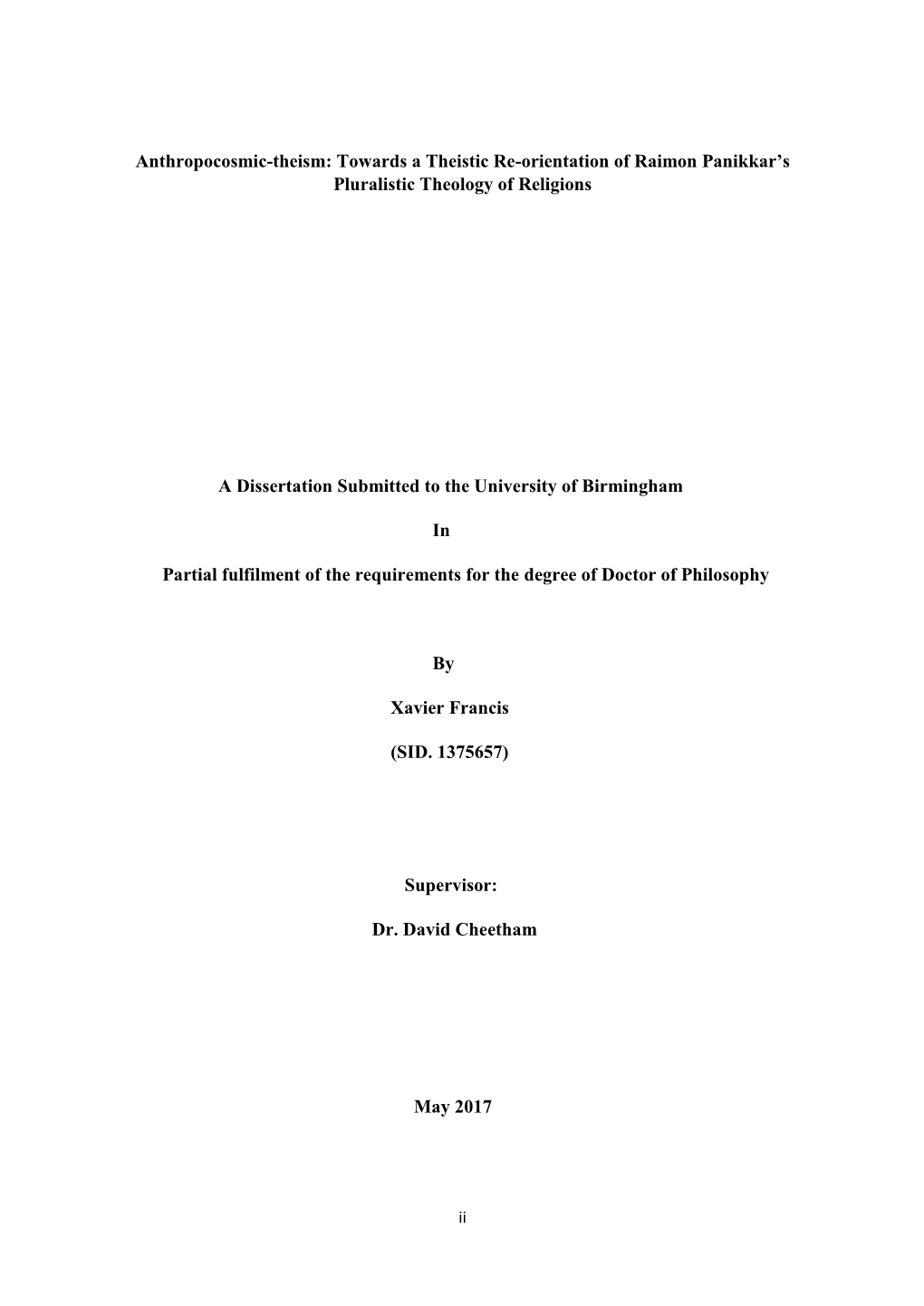 Towards a Theistic Re-Orientation of Raimon Panikkar's Pluralistic Theology of Religions