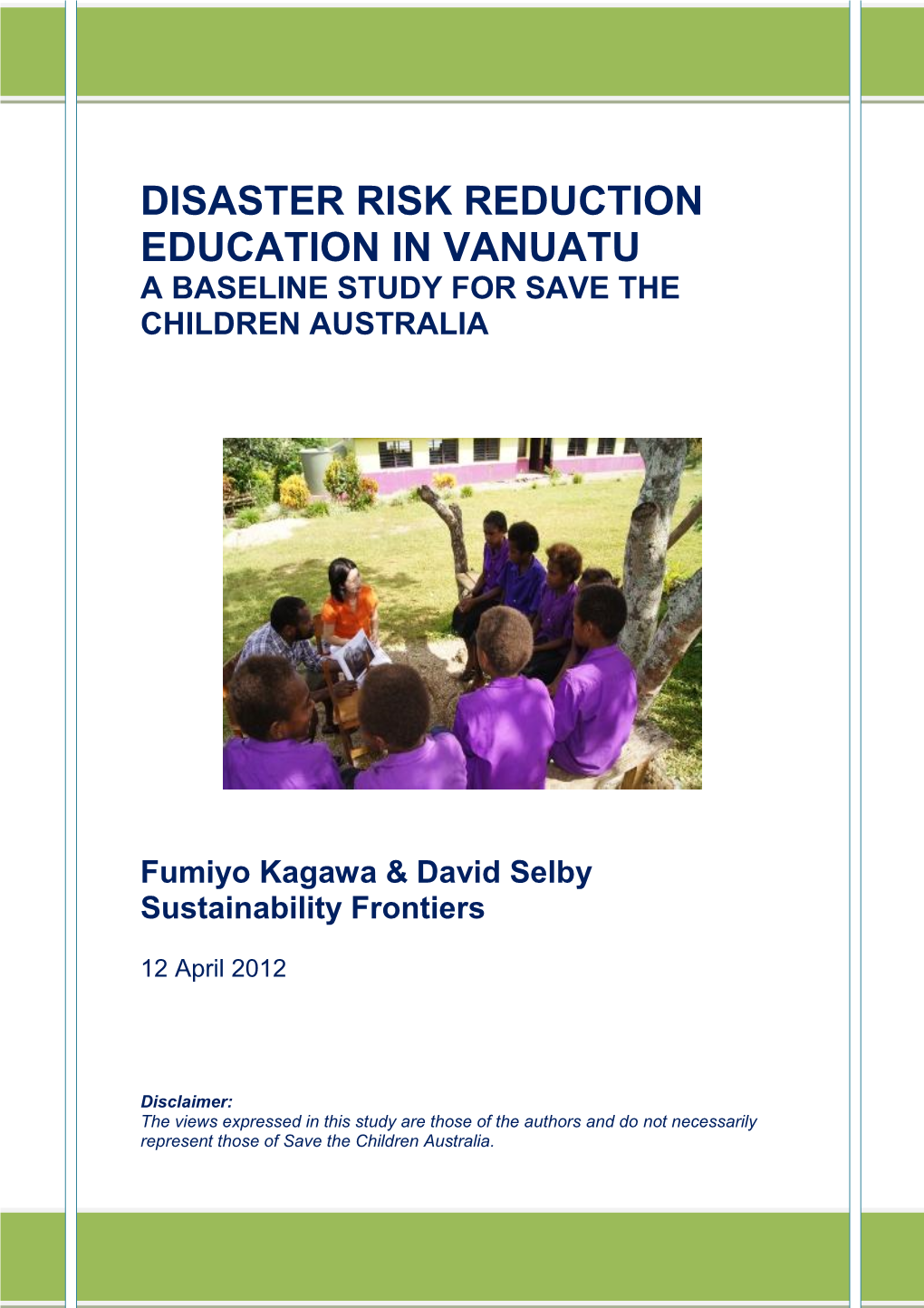 Disaster Risk Reduction Education in Vanuatu a Baseline Study for Save the Children Australia