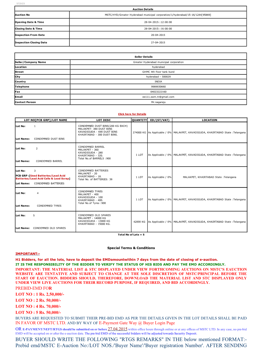 Prebid Emd/MSTC Eaucti