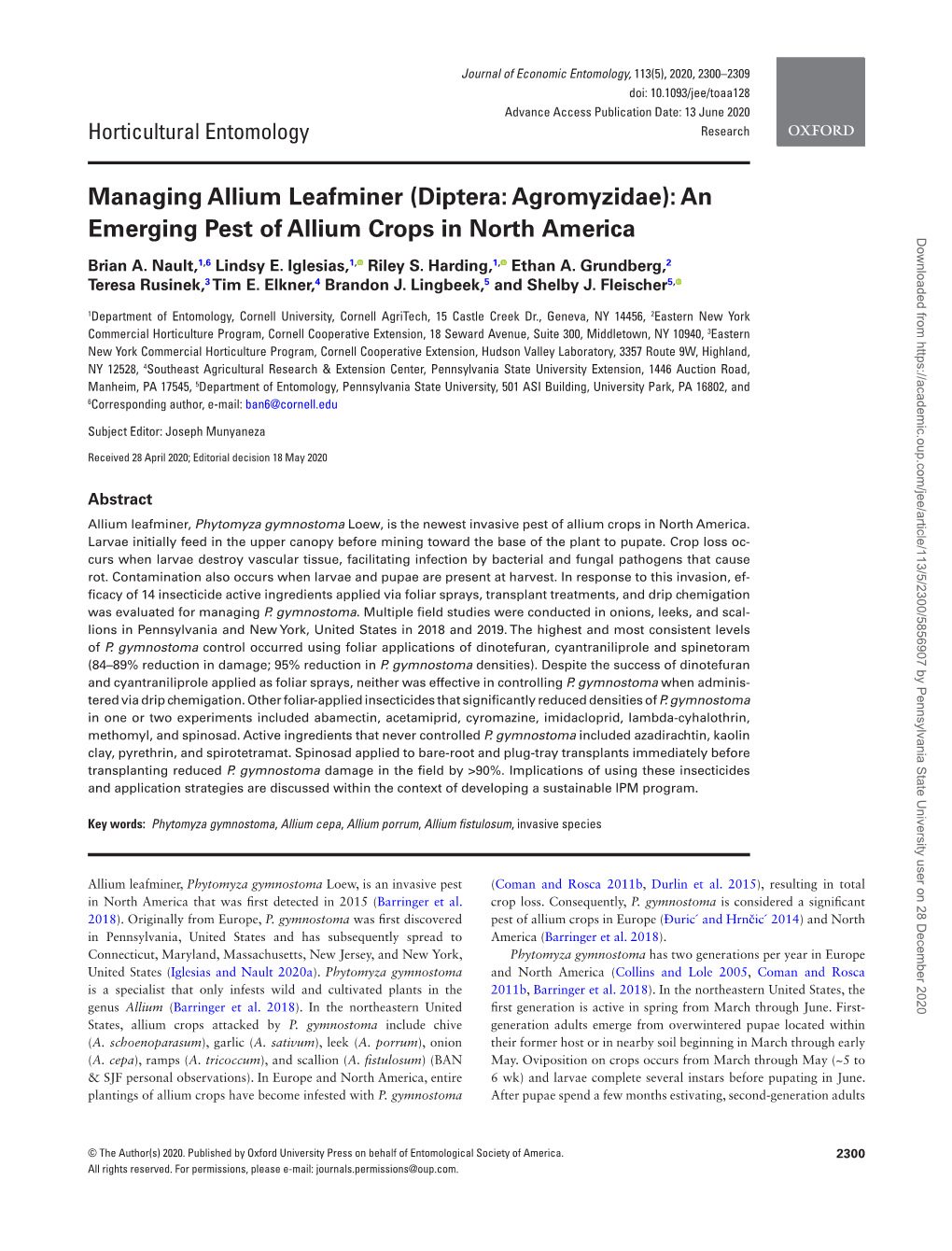 Managing Allium Leafminer (Diptera: Agromyzidae): An