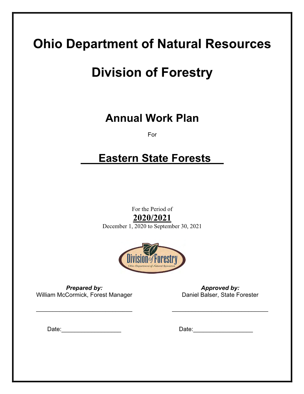 Ohio Department of Natural Resources Division of Forestry
