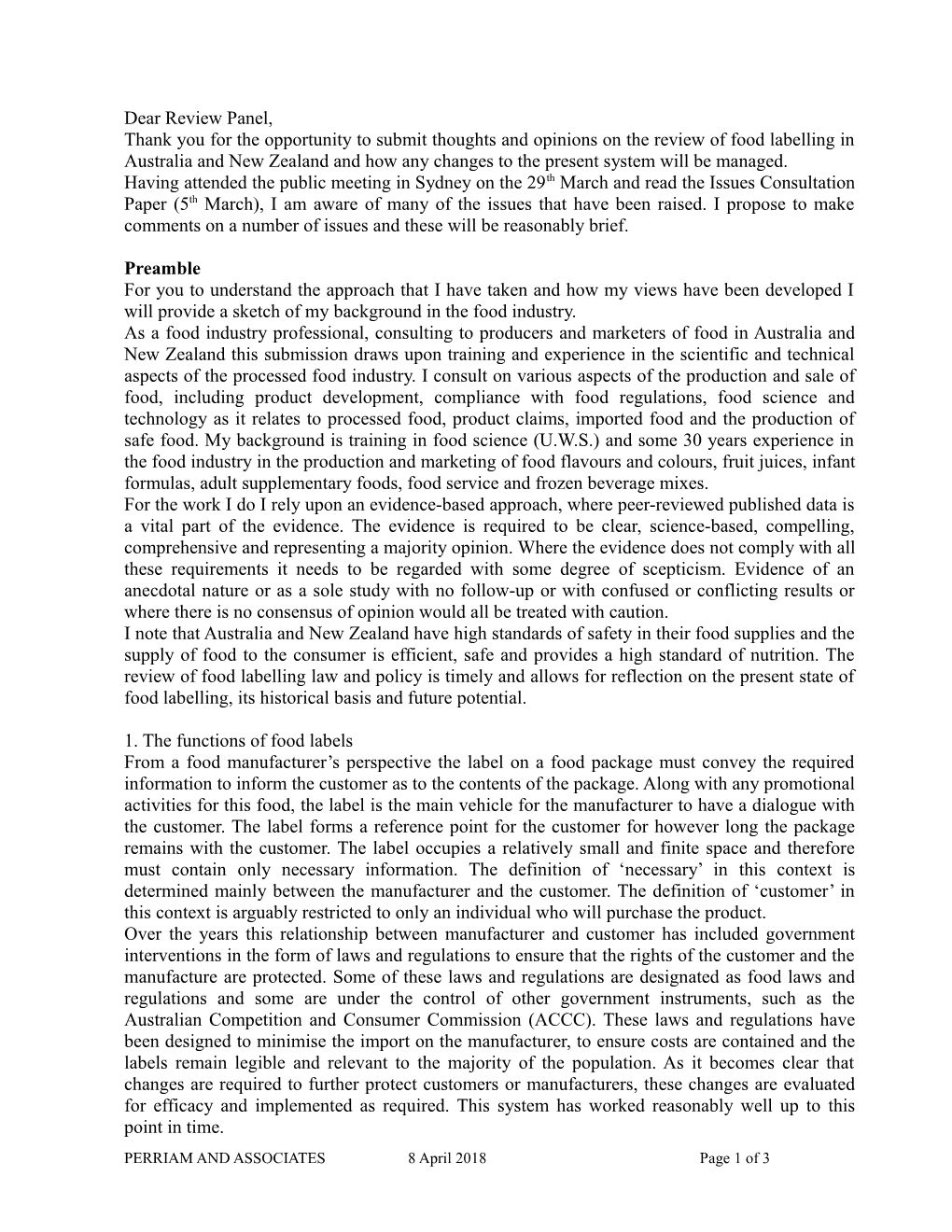 Food Labelling Law and Policy Review Submission