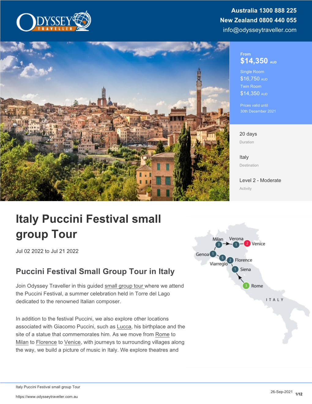 Puccini Festival Small Group Tour for Seniors | Odyssey Traveller