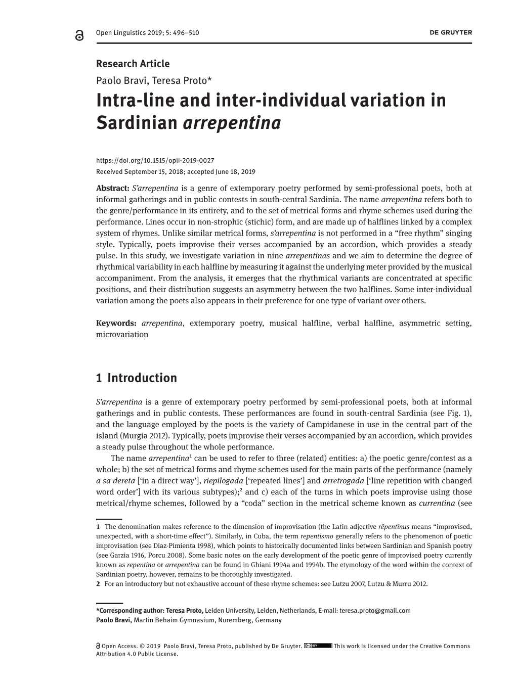Intra-Line and Inter-Individual Variation in Sardinian Arrepentina