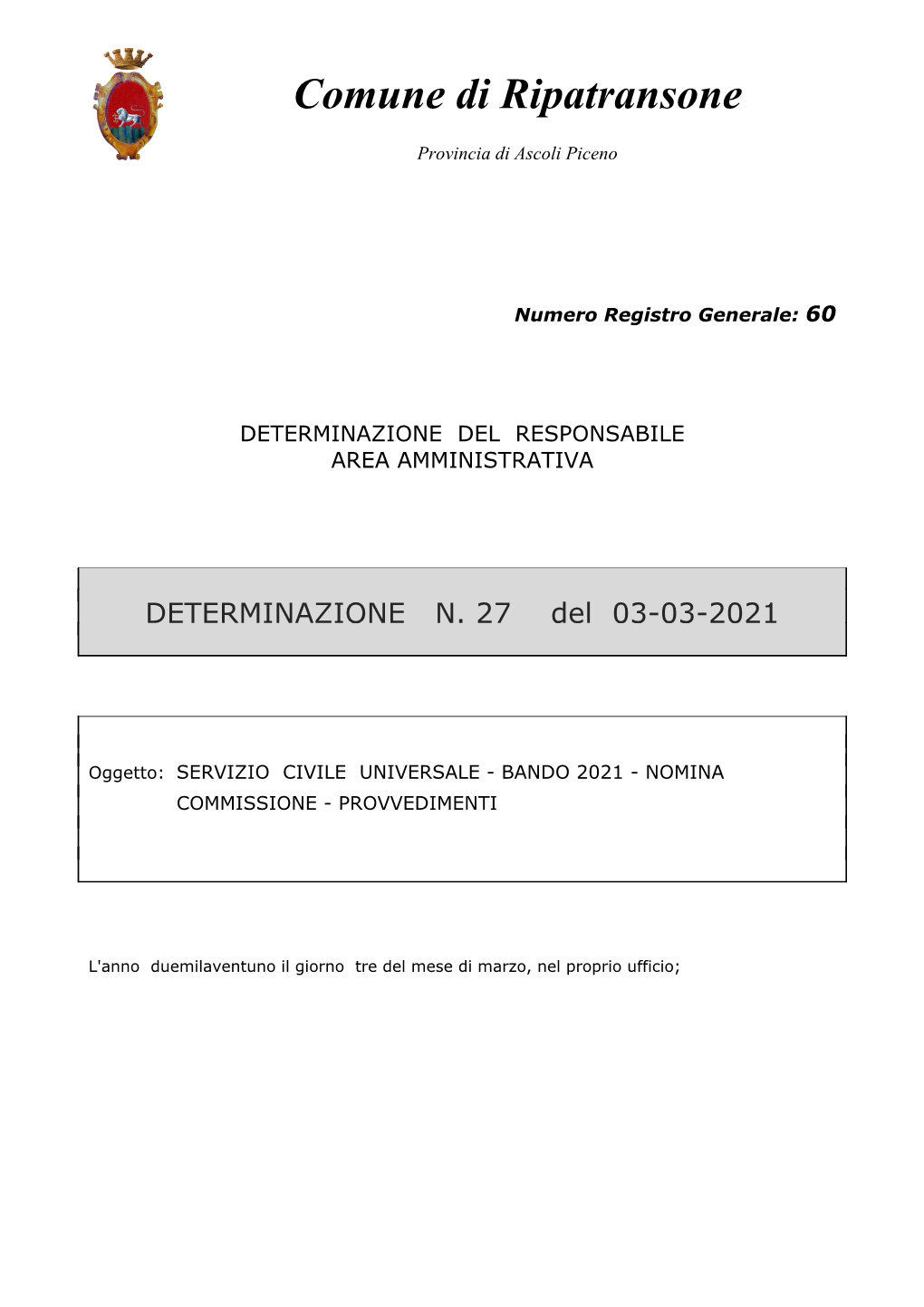 Nomina Commissione - Provvedimenti