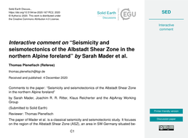 Seismicity and Seismotectonics of the Albstadt Shear Zone in the Northern Alpine Foreland” by Sarah Mader Et Al