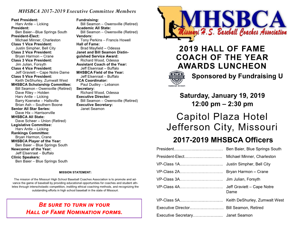 2019 MHSBCA Hall of Fame Luncheon Program