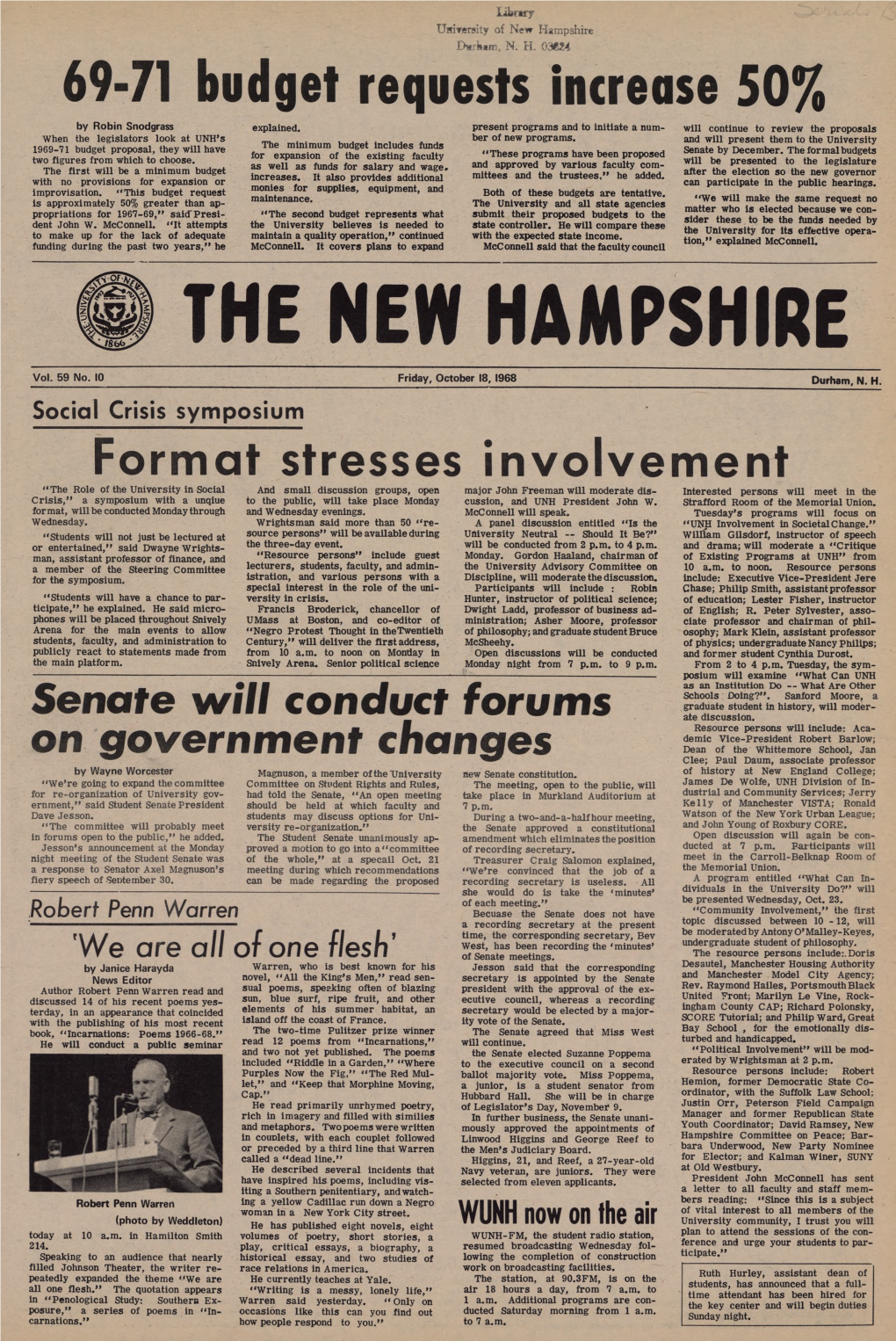 The New Hampshire, Vol. 59, No. 10 (Oct. 18, 1968)